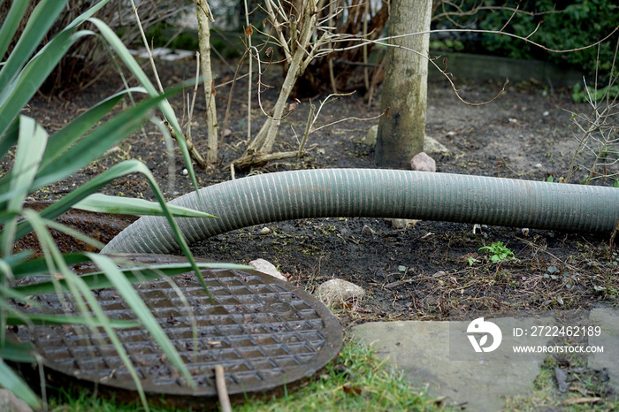 pumping septic tanks from the backyard tank in the countryside