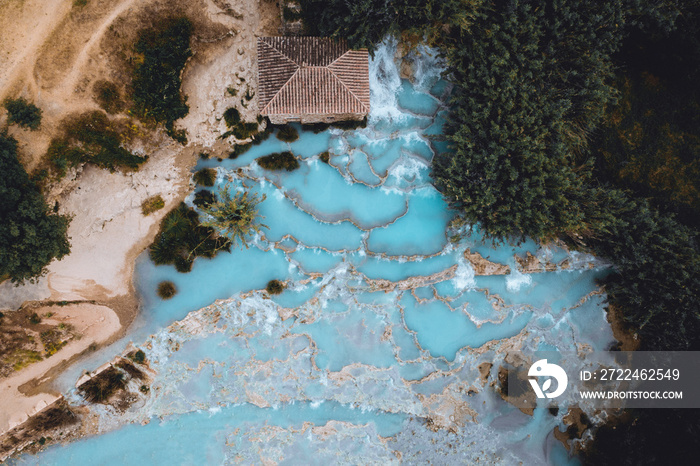 Saturnia thermal pool, Tuscany Italy. The thermal sulphurous water of Saturnia