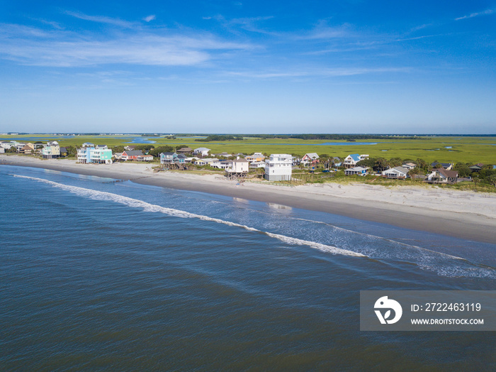 Aerial view from the sea of Folly Beach, South Carolina.