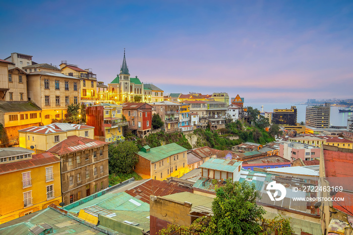 Colorful buildings of the UNESCO World Heritage city of Valparaiso in Chile