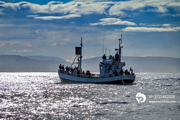 Whale watching boat in Husavik, Iceland