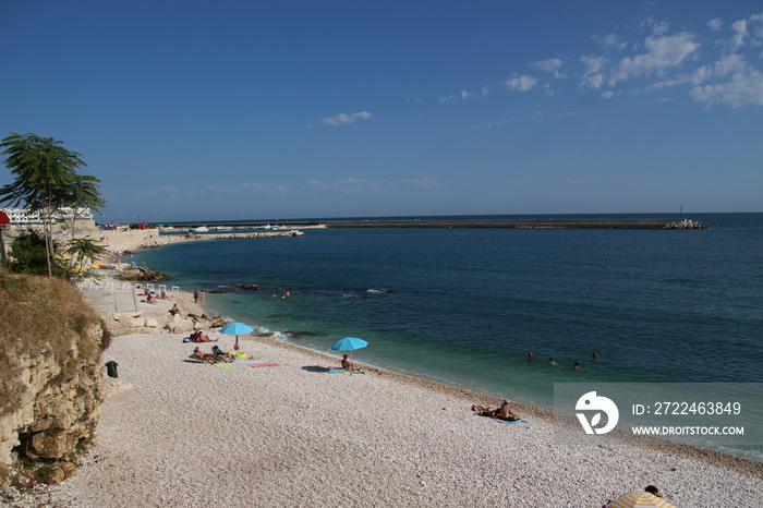 Summer beach in Bisceglie, Adriatic coast, Italy