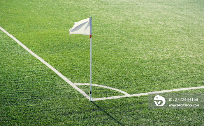 close up of football field corner with flag marker