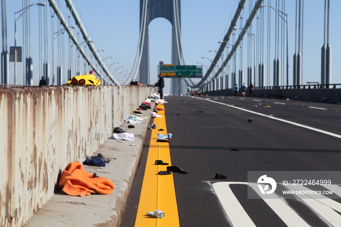 Empty Bridge Filled With Clothes After New York Marathon