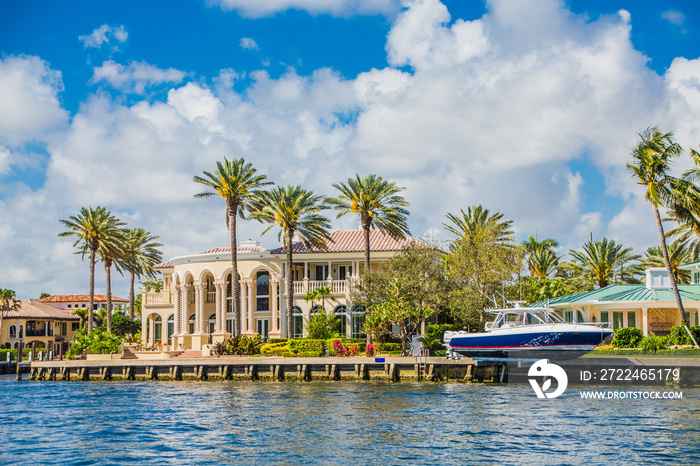 Yacht at Coastal Mansion