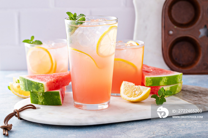 Watermelon lemonade or cocktail, refreshing summer drink