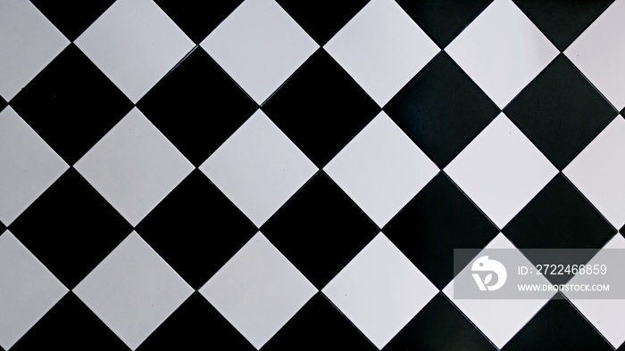 Black And White Checkered Floor Tiles, abstract background, texture