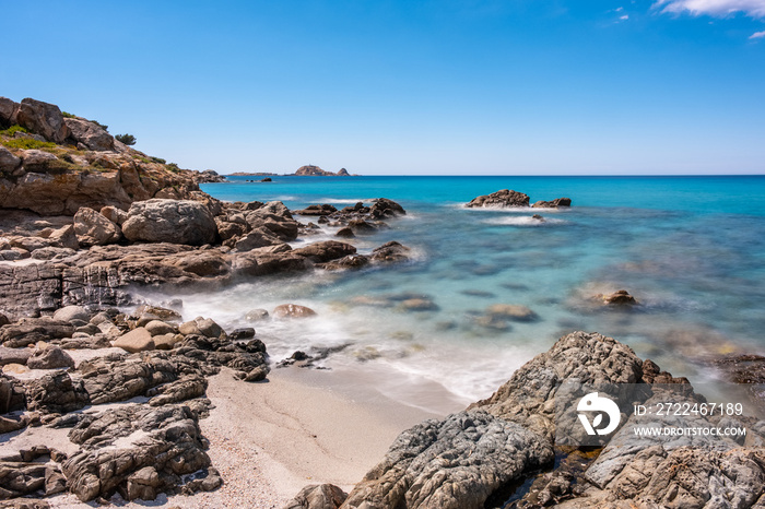 Turquoise sea and rugged coast of Corsica