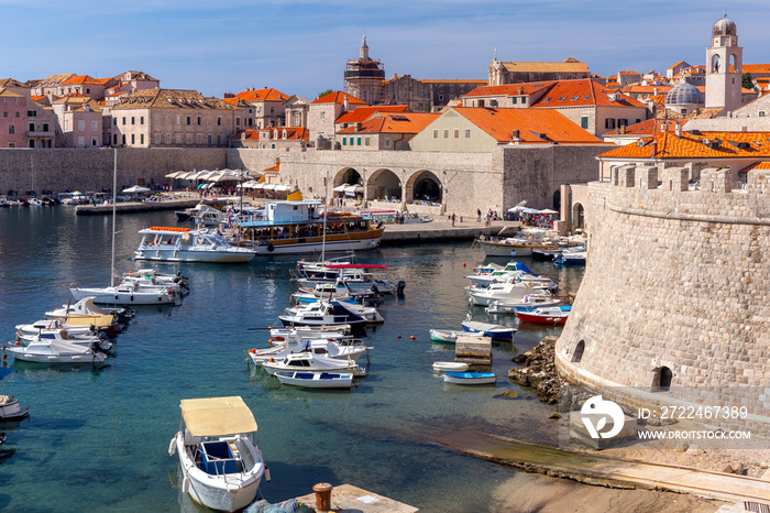 Dubrovnik. Old city walls and towers in the early morning.