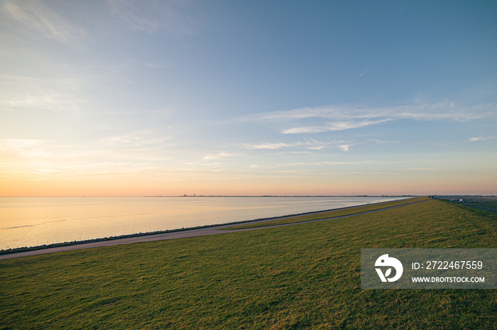 Evening on a dyke at the Germany north sea coast. High quality photo