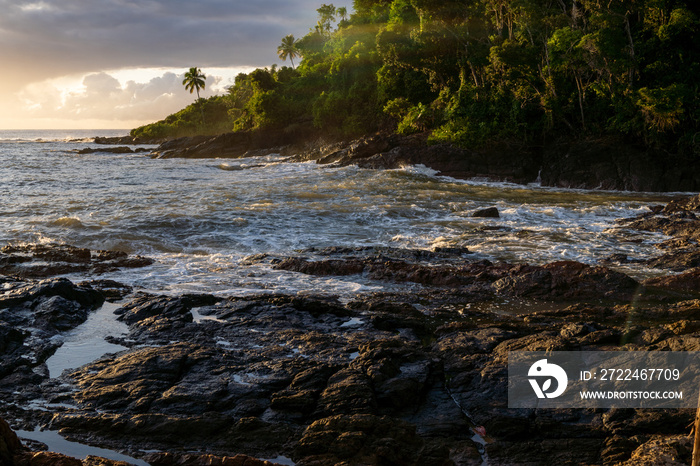 Beautiful tropical scenery with rock beach and nature with forests - Itacaré. Bahia, Brazil