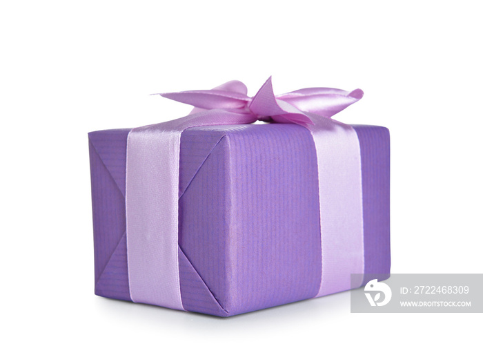 Gift box with ribbon and bow on white background