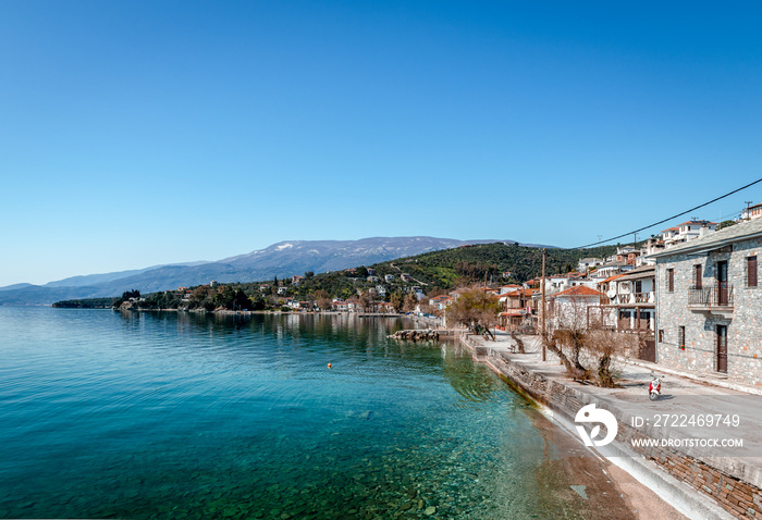 The waterfront of Afissos, a small, traditional village on the southern side of Mount Pelion, built amphitheatrically with view to the Pagasetic Gulf. It is a very popular tourist destination.