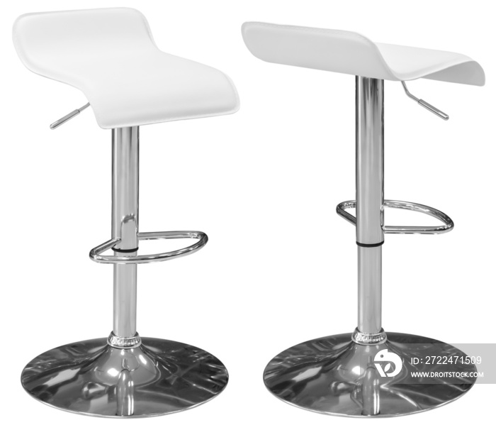 Bar swivel chair with adjustable, chrome-plated leg. Isolated from the background