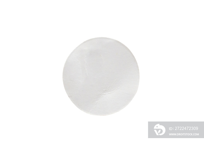 Blank white round paper sticker label isolated on white background with clipping path