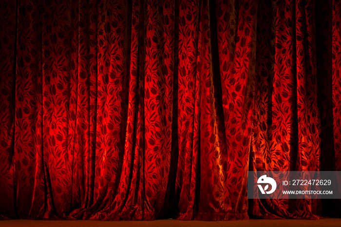 Red Theater Curtain illuminated with spot light