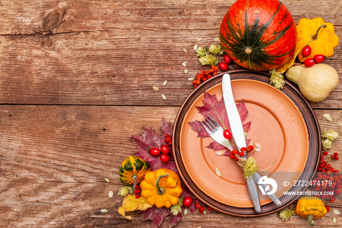 Autumn and Thanksgiving dinner place setting