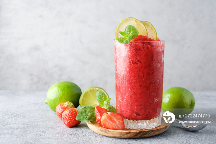 Strawberry granita or sorbet with mint