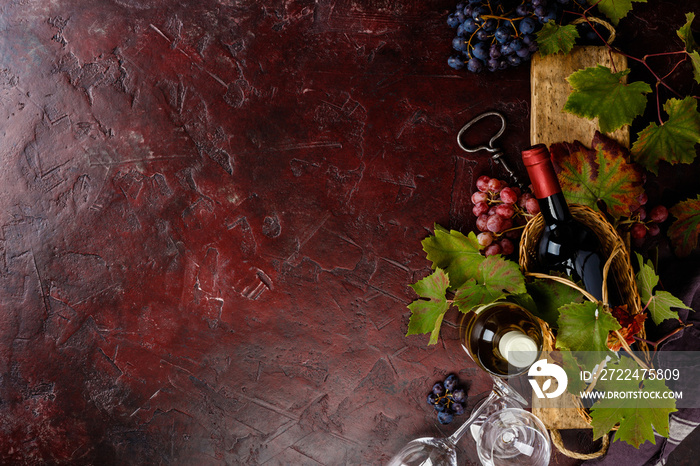 Wine composition on rustic background