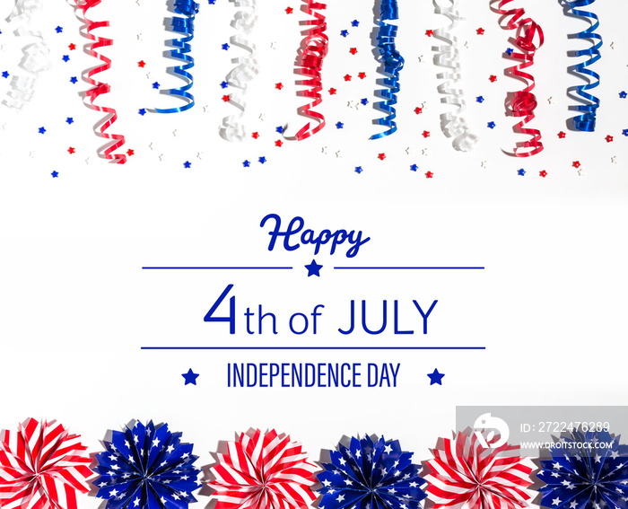 4th of July message with red and blue colored decorations