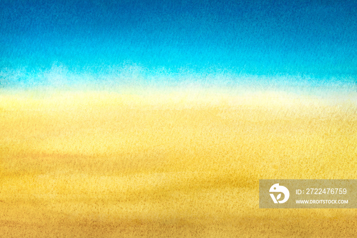 Light blue to warm yellow abstract sea and beach gradient painted in watercolor on clean white background