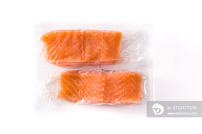 Salmon packaged in plastic isolated on white background