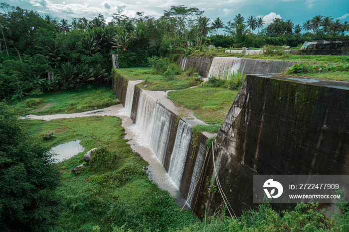 The sabo dam functions to stem the flow of cold lava from this volcano in Nglumut, Magelang, Central Java, Indonesia to anticipate when Mount Merapi