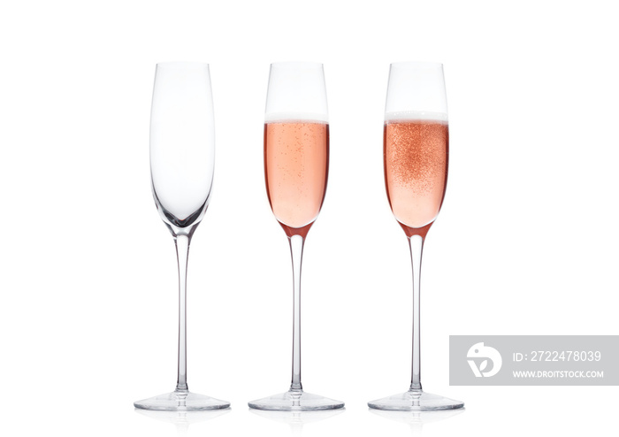 Elegant Rose pink champagne glasses with bubbles