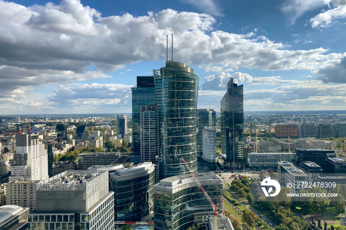 Warsaw city with modern skyscraper in Poland.