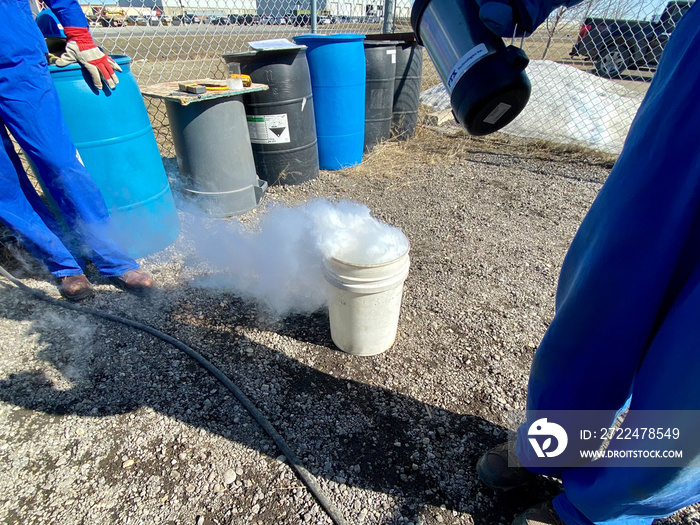 Mist being released from a chemical reaction at an LNG plant