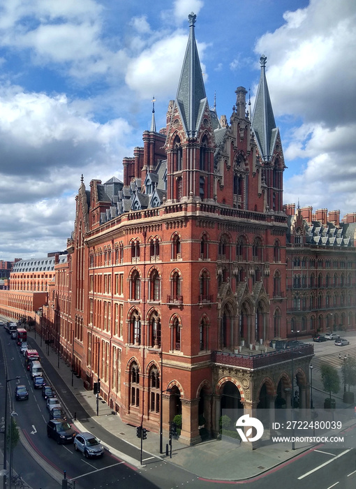 View of the Neo Gothic St. Pancras Station. 1861.  London. United Kingdom.