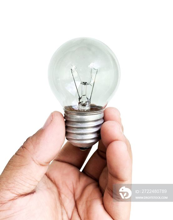 Hand holding light bulb isolated