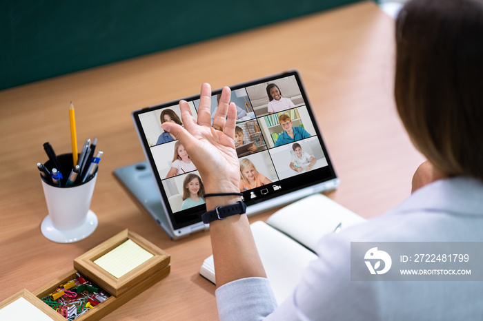 Teacher Hosting Online Class Using Video Conference