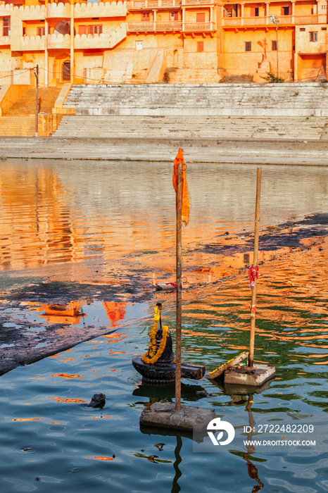 Lingam representation of the Hindu deity Shiva used for worship in Kshipra river, Ujjain, Madhya Pradesh, india