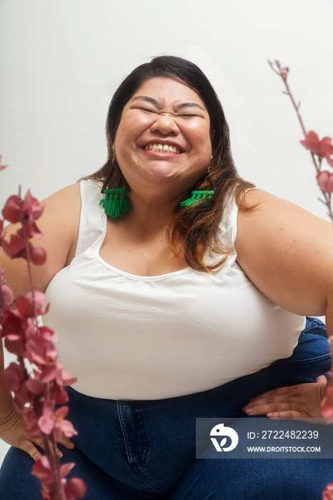 Asian plus size female solo lifestyle studio portrait shot