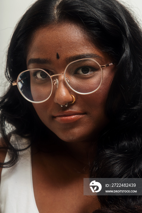 South Asian female solo lifestyle studio portrait shot