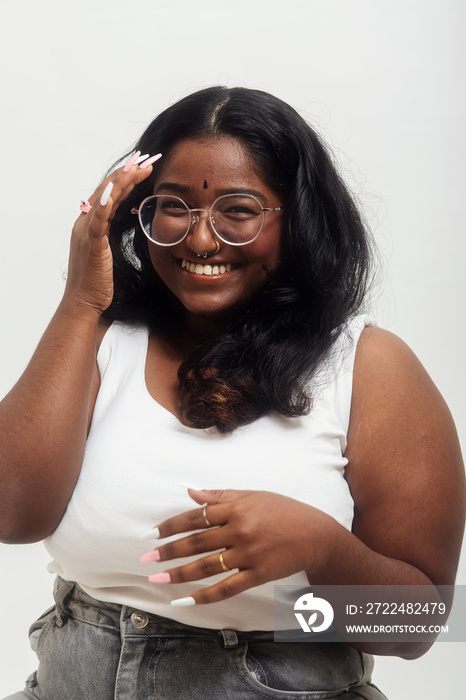 South Asian female solo lifestyle studio portrait shot