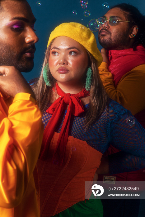 Asian Trio fashion colour-blocked studio portrait