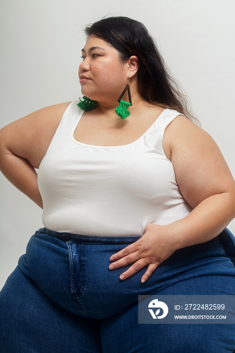 Asian plus size female solo lifestyle studio portrait shot