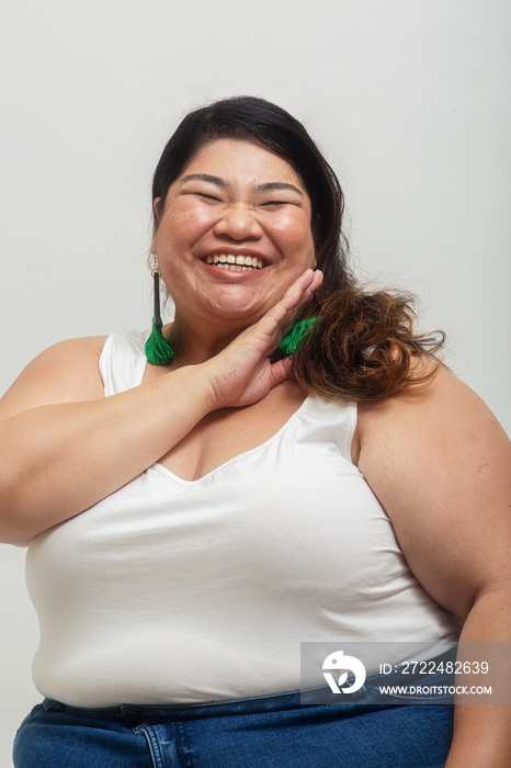 Asian plus size female solo lifestyle studio portrait shot