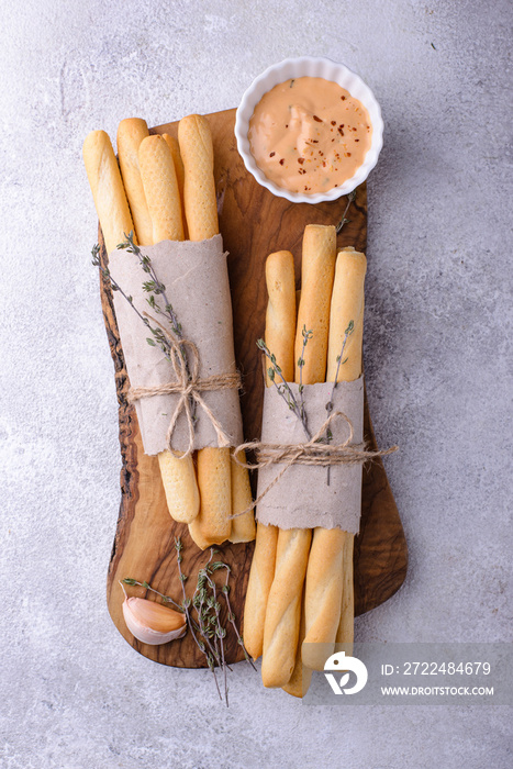 Italian grissini, traditional appetizer breadstick