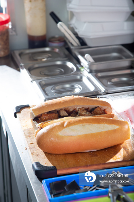 A view of Vietnamese baguettes, used for banh mi.