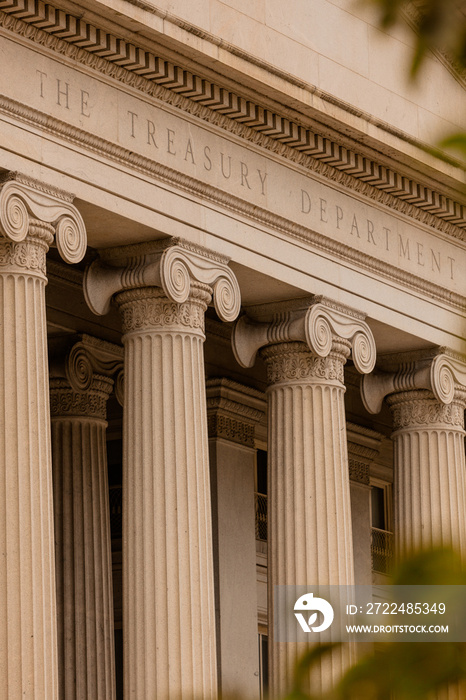 Close-Up of the Lettering  The Treasury Department  at the Treasury Department Building in Washington, DC