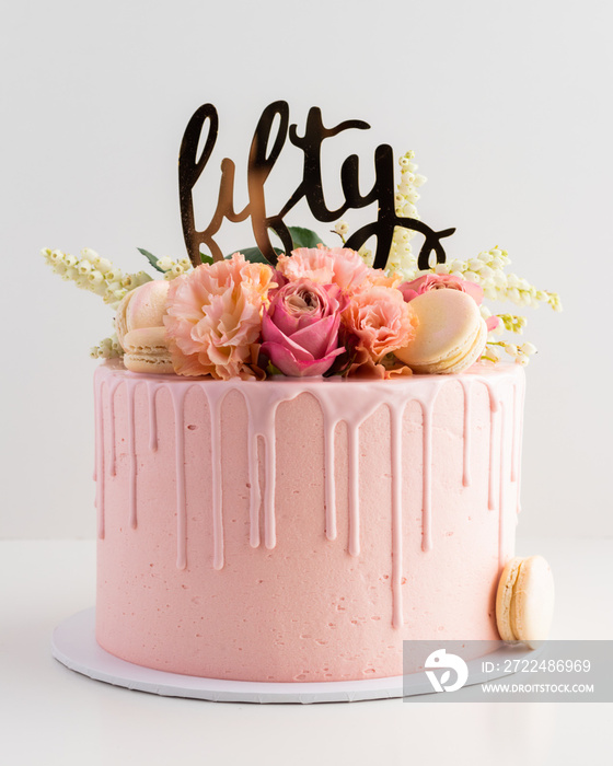 Pink Drip 50th Birthday Cake