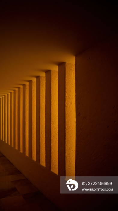 interior of the gilardi house of the famous architect luis barragan, play of lights and shadows oranges corridor or corridor