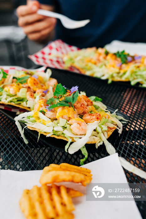 mesquite smoked shrimp tacos, street food