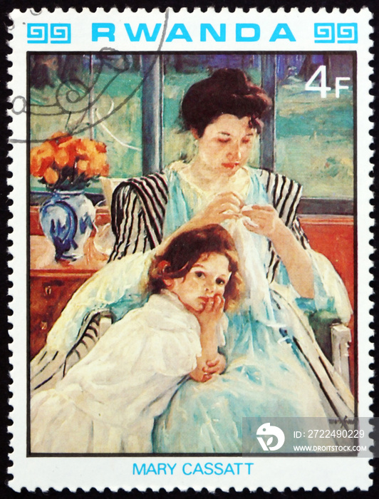 Postage stamp Rwanda 1980 Mother and Child, by Mary Cassatt