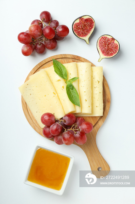 Concept of cooking eating with hard cheese on white background