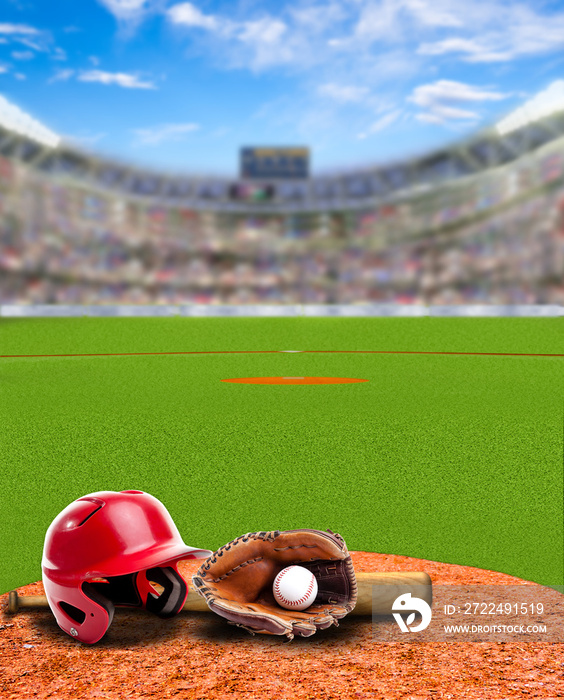 Baseball Stadium With Equipment and Copy Space