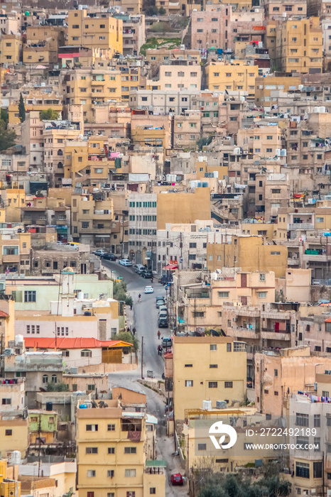 Amman Downtown city view of  old buildings and houses in Amman, Jordan. Amman the capital of Jordan spreads on seven hills. Zoom angle